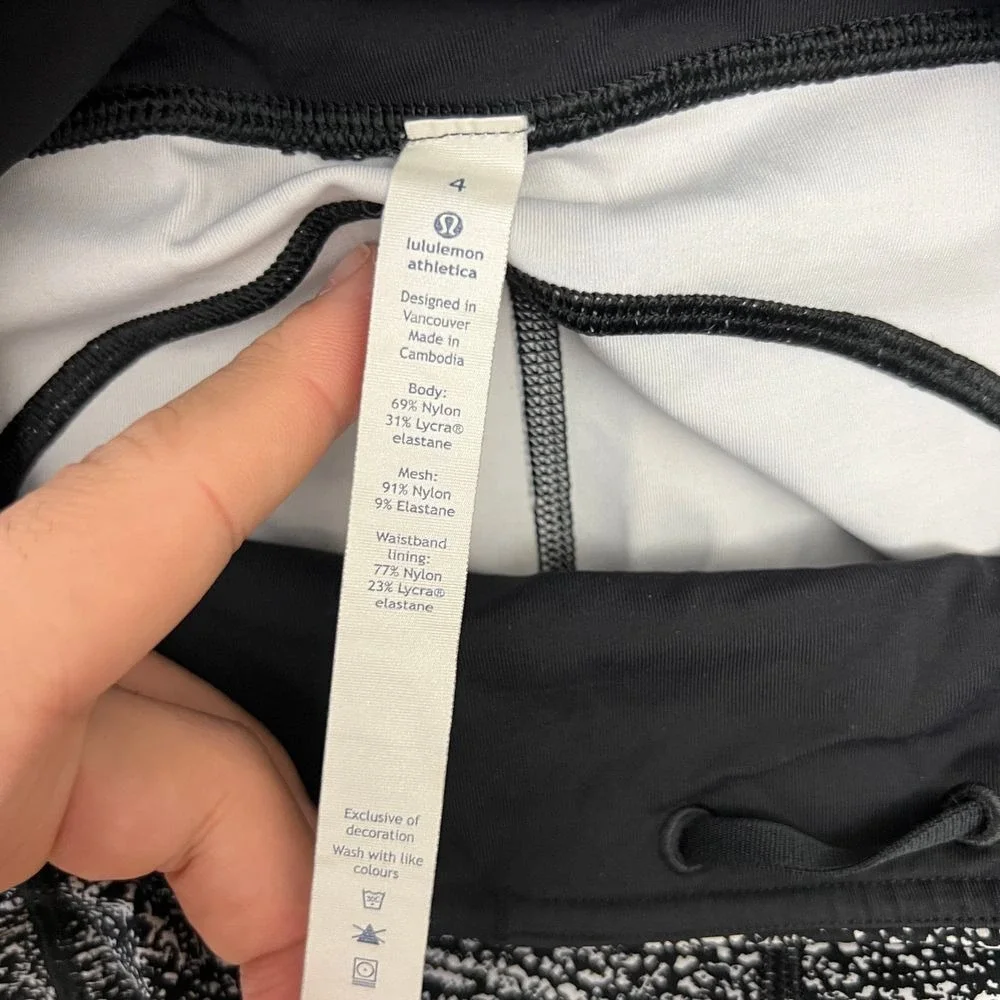 Lululemon Speed Up‎ Tight Women 4 Black White Excellent Mesh Pocket Leggings